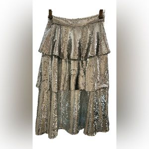 FRNCH silver sequin tiered midi skirt